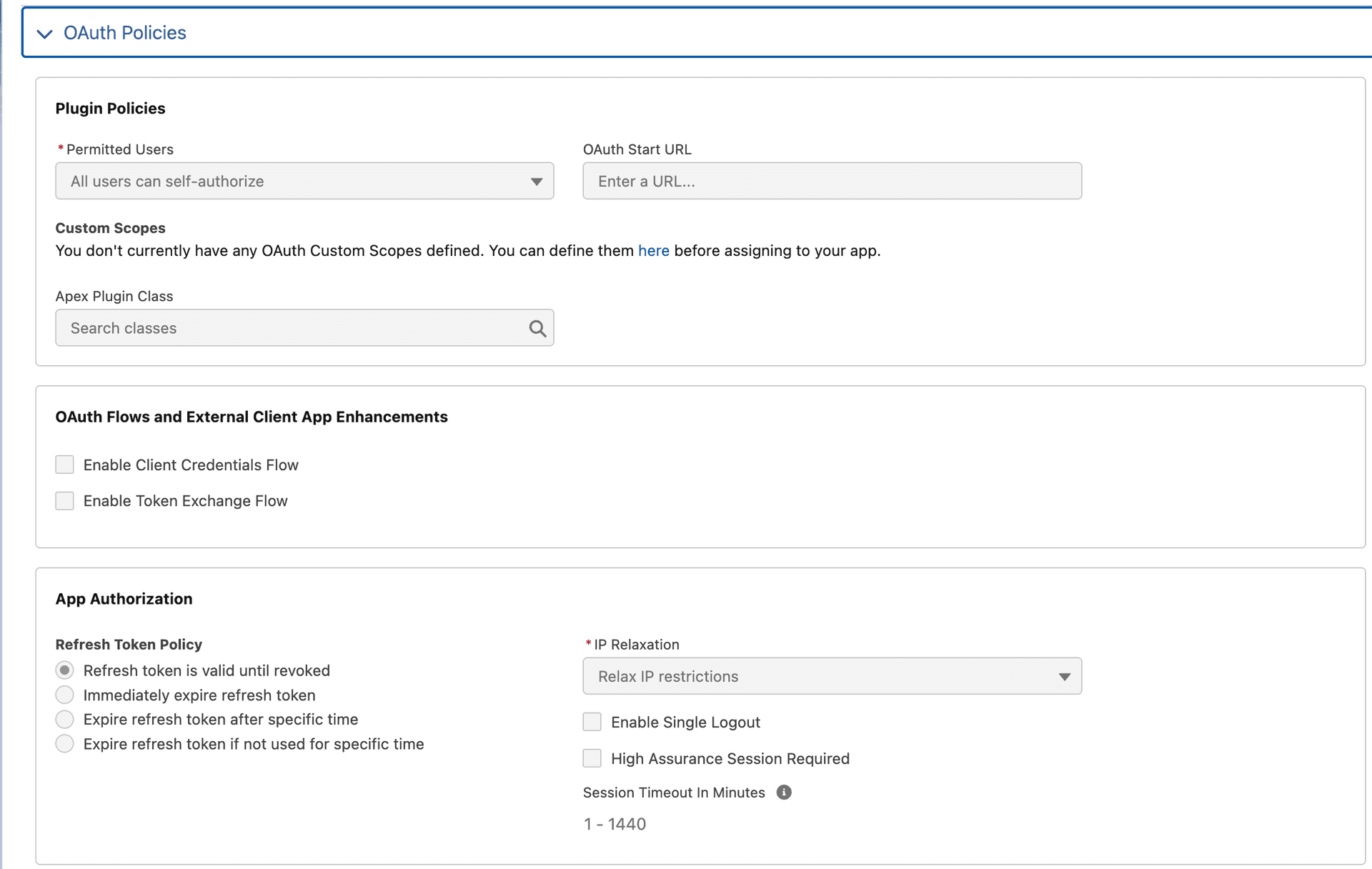 Salesforce OAuth Policies Configuration
